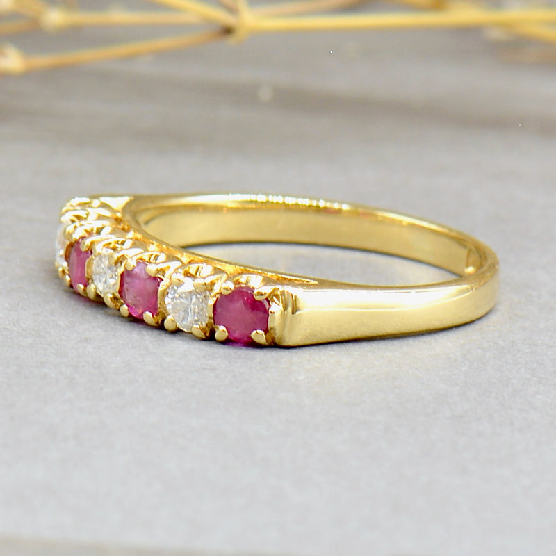 18ct Yellow Gold Ruby and Diamond Wedding Band (0.60ct)