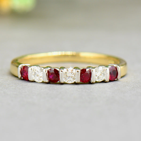 Ruby & Diamond 18CT Yellow Gold Seven-Stone Wedding Band (0.61ct)