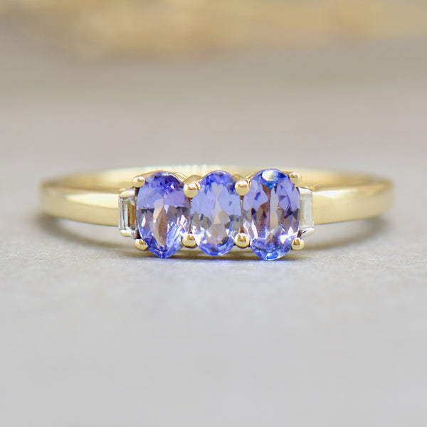 Tanzanite & Diamond 9CT Yellow Gold Trilogy Ring (0.64ct)