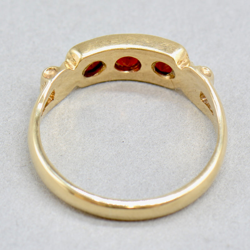 1980s Pyrope Garnet 9ct Yellow Gold Scroll Design Ring