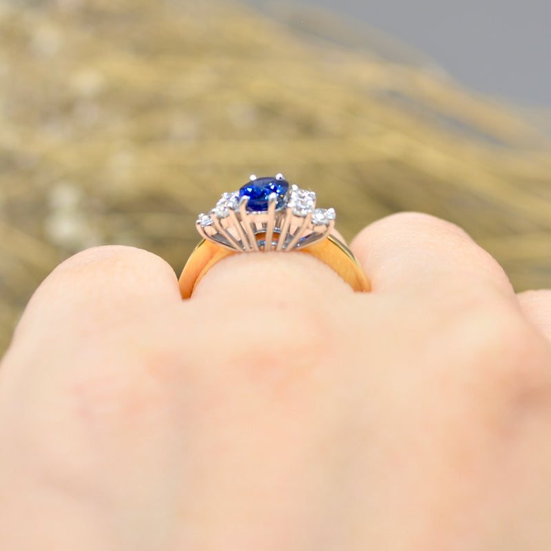 1990s Royal Blue Sapphire & Diamond 18ct Yellow Gold Engagement Ring (1.33cts)