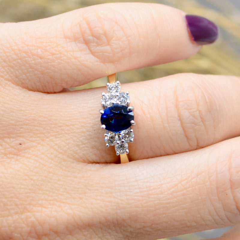 1990s Royal Blue Sapphire & Diamond 18ct Yellow Gold Engagement Ring (1.33cts)