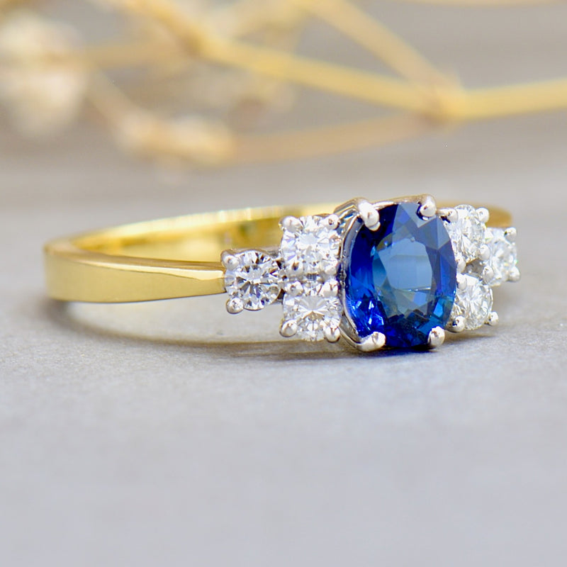 1990s Royal Blue Sapphire & Diamond 18ct Yellow Gold Engagement Ring (1.33cts)