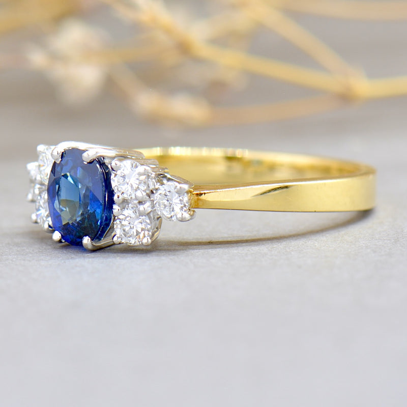 1990s Royal Blue Sapphire & Diamond 18ct Yellow Gold Engagement Ring (1.33cts)