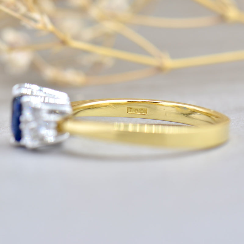 1990s Royal Blue Sapphire & Diamond 18ct Yellow Gold Engagement Ring (1.33cts)