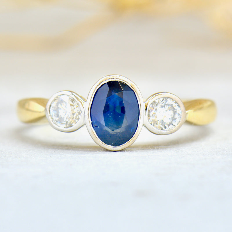 1990s Sapphire and Diamond 18ct Yellow Gold Trilogy Engagement Ring (1.52cts)