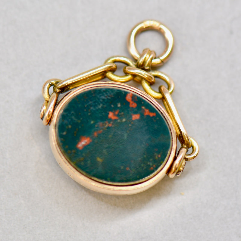 Victorian 1901 Bloodstone & Carnelian 9ct Yellow Gold Swivel Fob Pendant