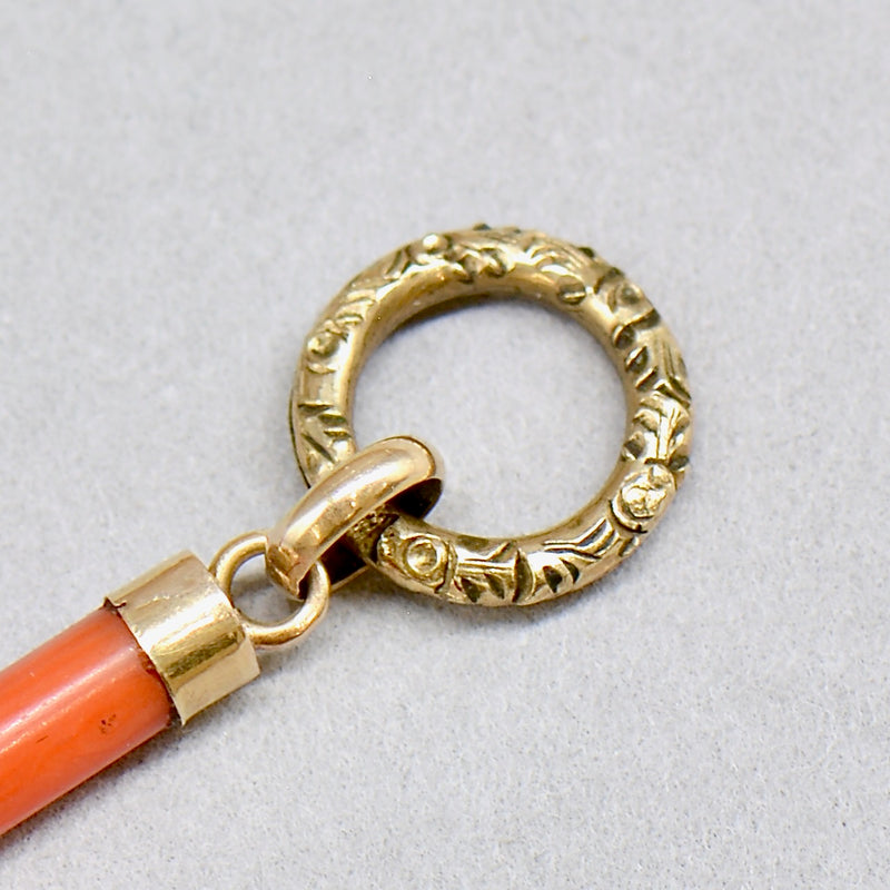 Antique 14ct Yellow Gold Coral Cross Pendant with Engraved Split Ring