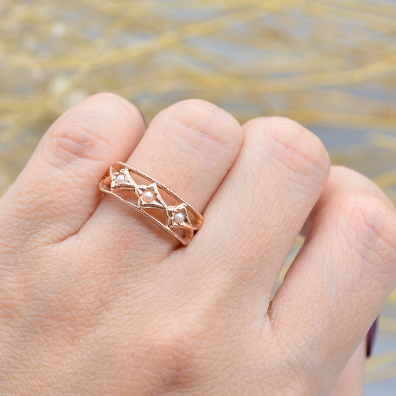 9ct Rose Gold Seed Pearl Ring