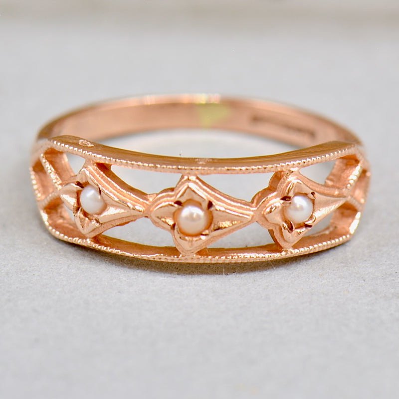 9ct Rose Gold Seed Pearl Ring