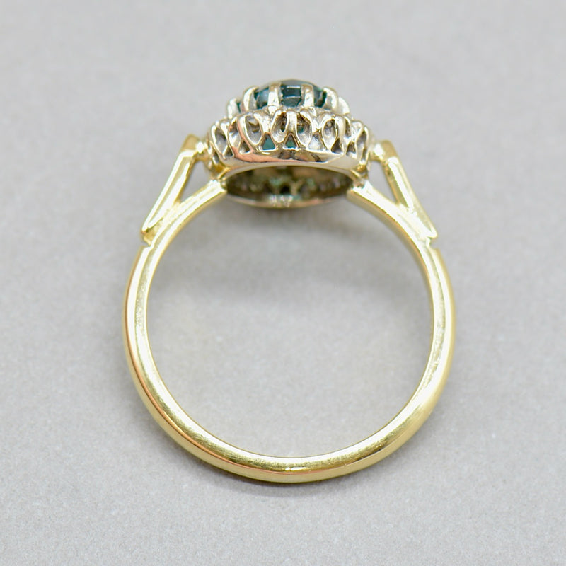 1970s Teal Tourmaline and Diamond 18CT Yellow Gold Halo Engagement Ring (1.54cts)