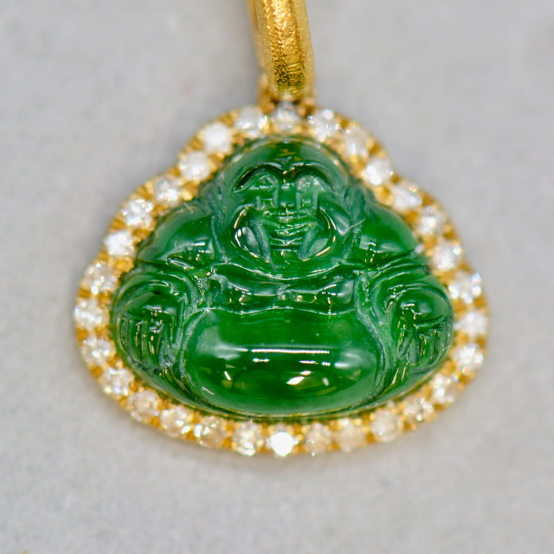 18ct Yellow Gold Jadeitte & Diamond Laughing Buddha Mini Pendant