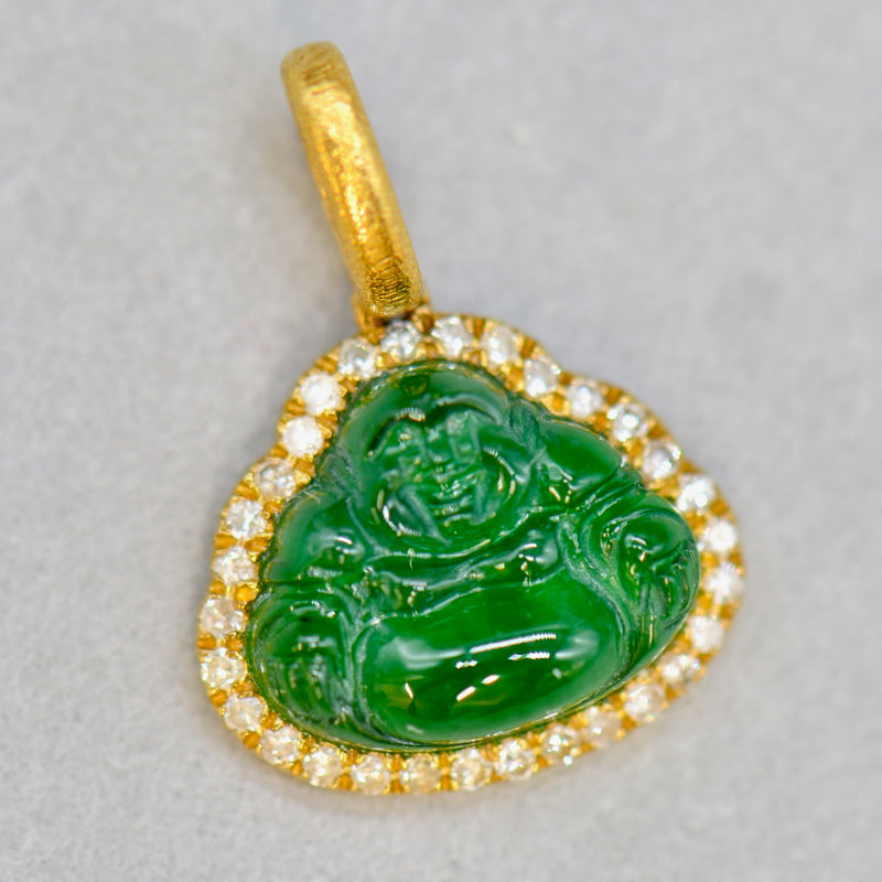 18ct Yellow Gold Jadeitte & Diamond Laughing Buddha Mini Pendant