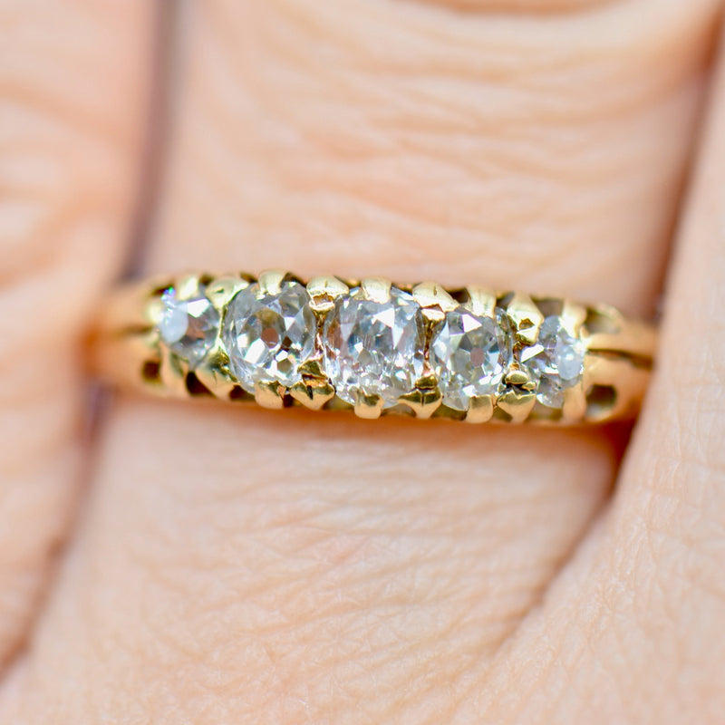 Antique Victorian 18CT Yellow Gold Half Hoop Old Mine Cut Diamond Ring (0.64ct)