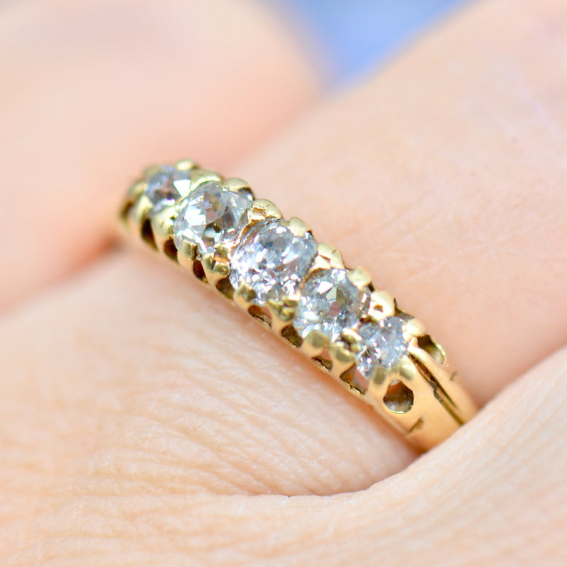 Antique Victorian 18CT Yellow Gold Half Hoop Old Mine Cut Diamond Ring (0.64ct)