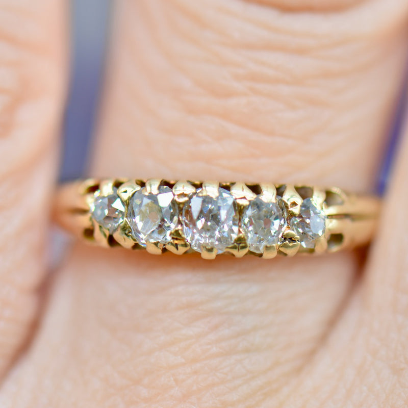 Antique Victorian 18CT Yellow Gold Half Hoop Old Mine Cut Diamond Ring (0.64ct)