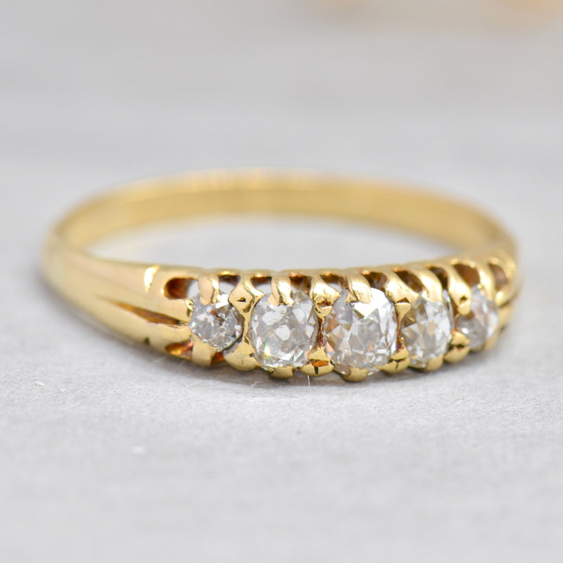 Antique Victorian 18CT Yellow Gold Half Hoop Old Mine Cut Diamond Ring (0.64ct)