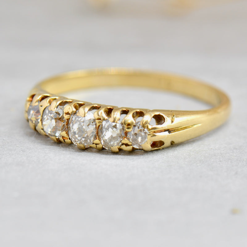 Antique Victorian 18CT Yellow Gold Half Hoop Old Mine Cut Diamond Ring (0.64ct)