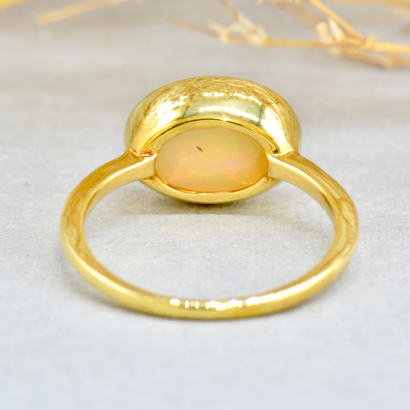 Ethiopian Opal Cabochon Gold Plated Silver Bezel Set Ring (1.76 Carats)