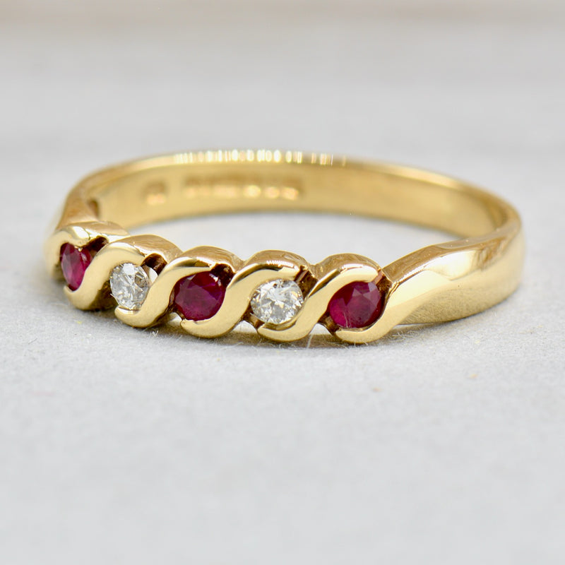 1990s Ruby and Diamond 9ct Yellow Gold half Eternity Band (0.31ct)