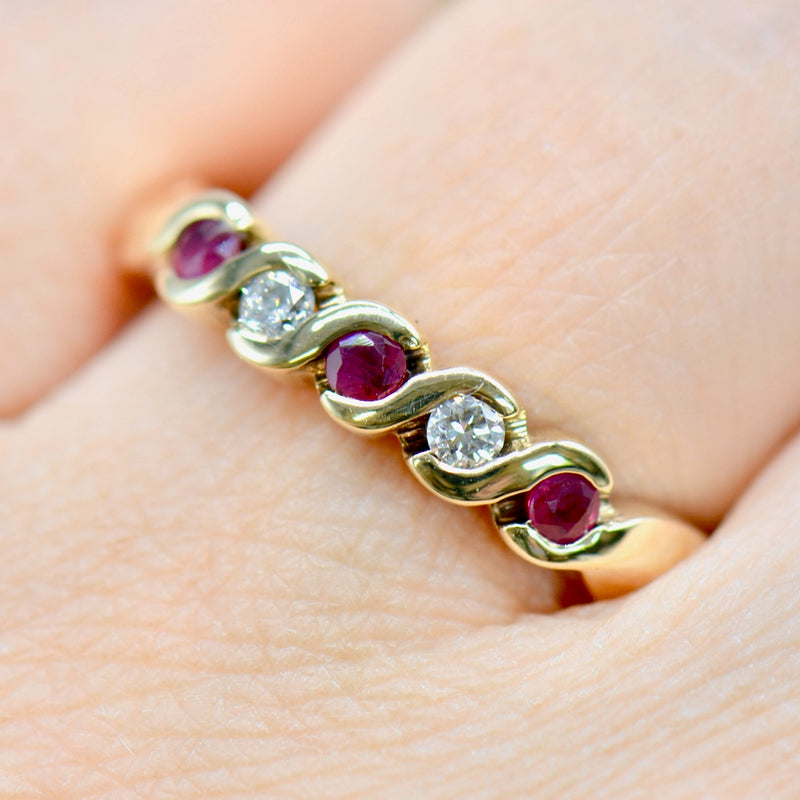 1990s Ruby and Diamond 9ct Yellow Gold half Eternity Band (0.31ct)