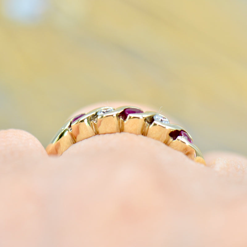 1990s Ruby and Diamond 9ct Yellow Gold half Eternity Band (0.31ct)