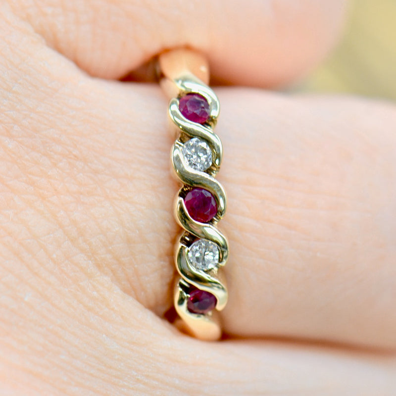 1990s Ruby and Diamond 9ct Yellow Gold half Eternity Band (0.31ct)