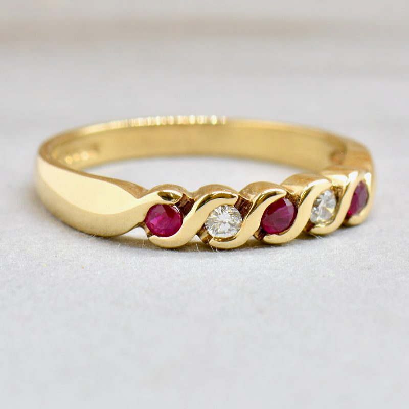 1990s Ruby and Diamond 9ct Yellow Gold half Eternity Band (0.31ct)