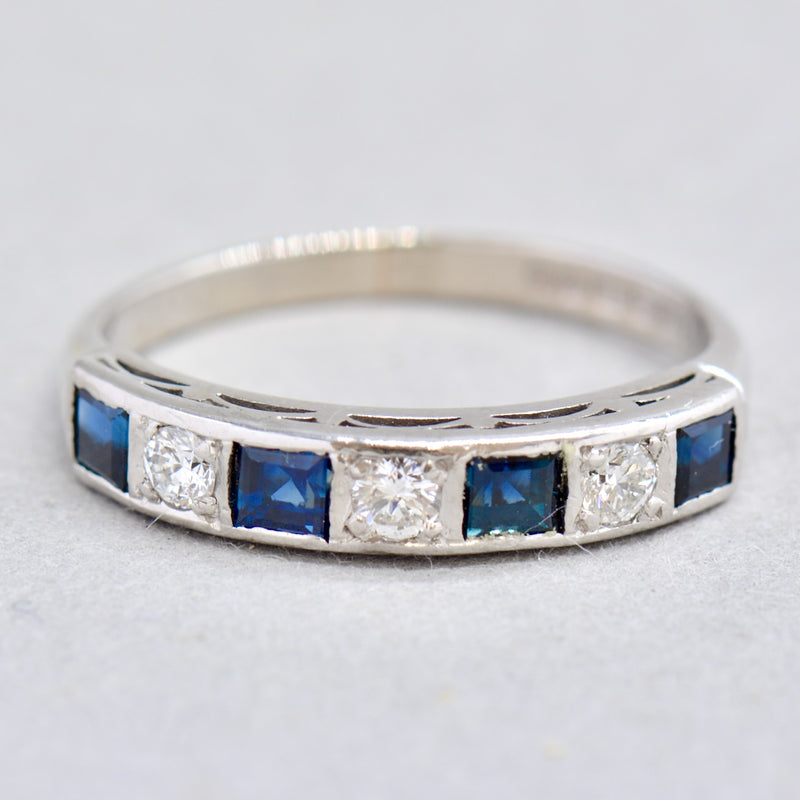 Vintage 1970s Sapphire and Diamond (VS/G-H) 18ct White Gold Seven-Stone Band (0.88ct)