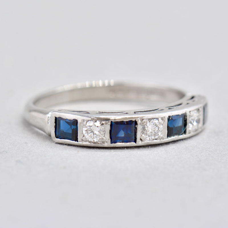 Vintage 1970s Sapphire and Diamond (VS/G-H) 18ct White Gold Seven-Stone Band (0.88ct)