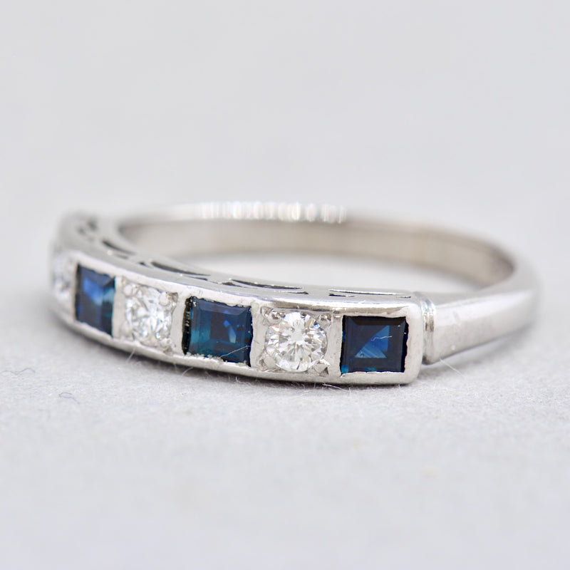 Vintage 1970s Sapphire and Diamond (VS/G-H) 18ct White Gold Seven-Stone Band (0.88ct)