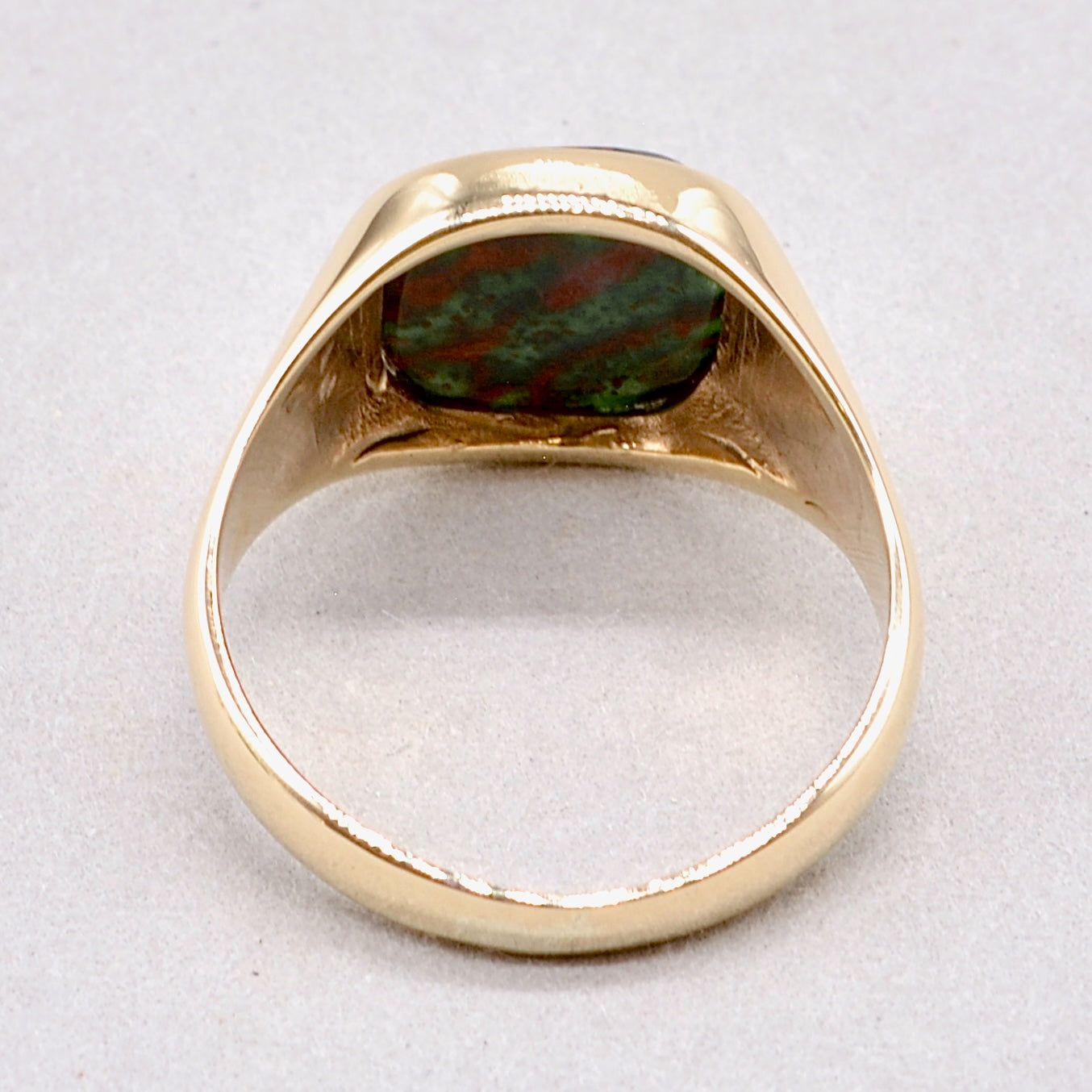 Vintage 1990s Bloodstone 9ct Yellow Gold Mens Rectangle Signet Ring