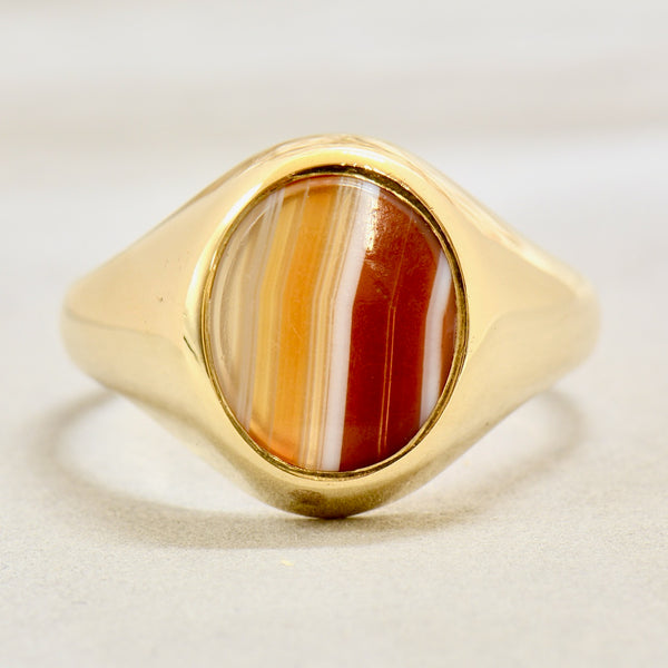 Vintage 1960s Banded Agate 9ct Yellow Gold Signet Ring