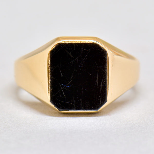 Vintage 1970s Octagon Onyx 9ct Yellow Gold Mens Signet Ring