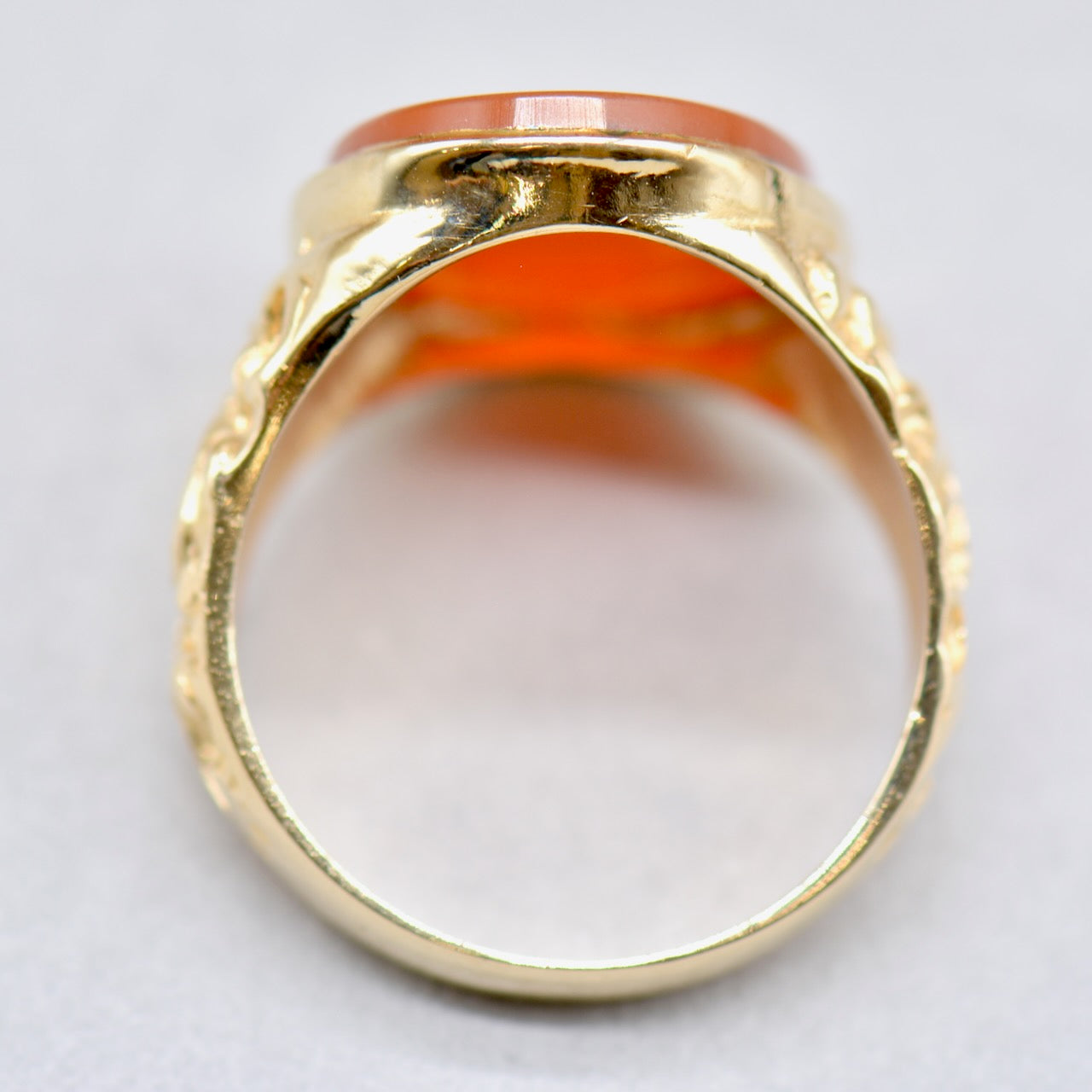 1970s Engraved Large Carnelian 9ct Yellow Gold Signet Ring