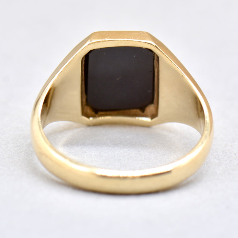 Vintage 1960s Octagon Onyx 9ct Yellow Gold Mens Signet Ring