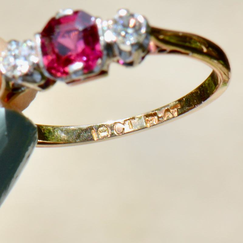 Vintage Unheated Ruby & Diamond 18CT Yellow Gold & Platinum Trilogy Engagement Ring (0.75ct)