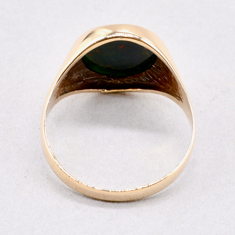 Vintage 1970s Bloodstone 9ct Yellow Gold Mens Oval Signet Ring