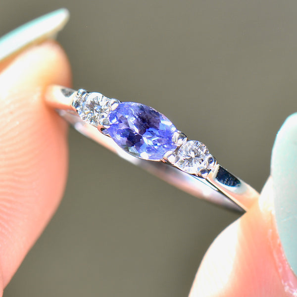 East-West Set Tanzanite and Diamond 18ct White Gold Trilogy Ring (0.59ct)