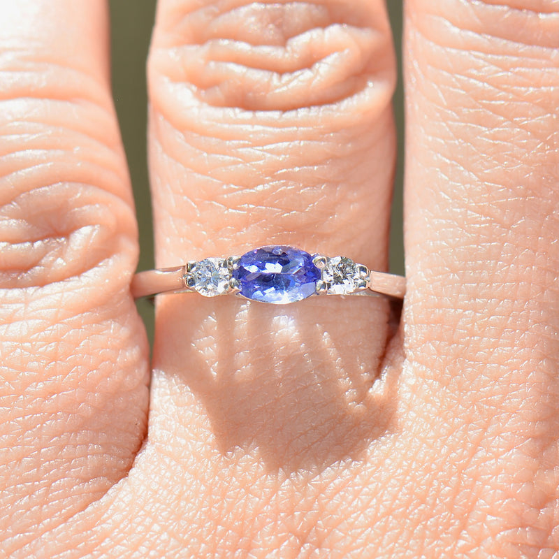 East-West Set Tanzanite and Diamond 18ct White Gold Trilogy Ring (0.59ct)