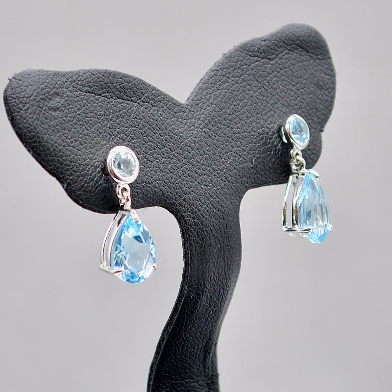 Sky Blue Topaz 9ct White Gold Drop Earrings (3.60 Carats)