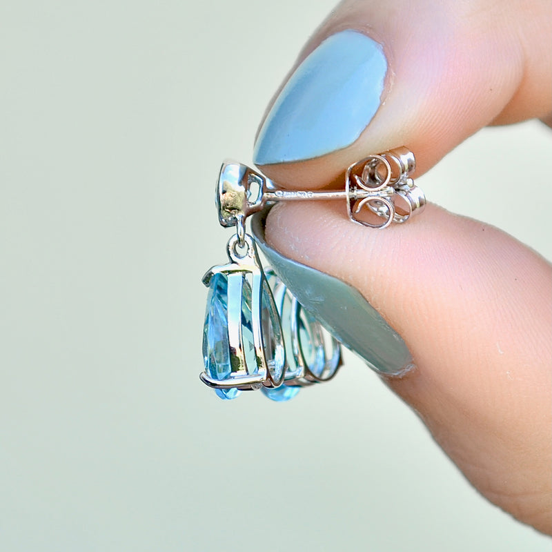 Sky Blue Topaz 9ct White Gold Drop Earrings (3.60 Carats)