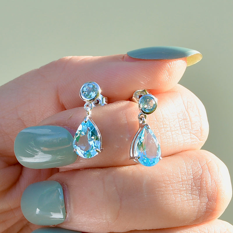 Sky Blue Topaz 9ct White Gold Drop Earrings (3.60 Carats)