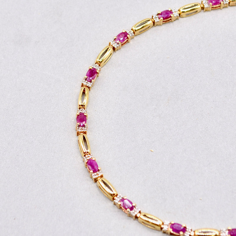 Ruby and Diamond 9ct Yellow Gold Bracelet (3.70 Carats)