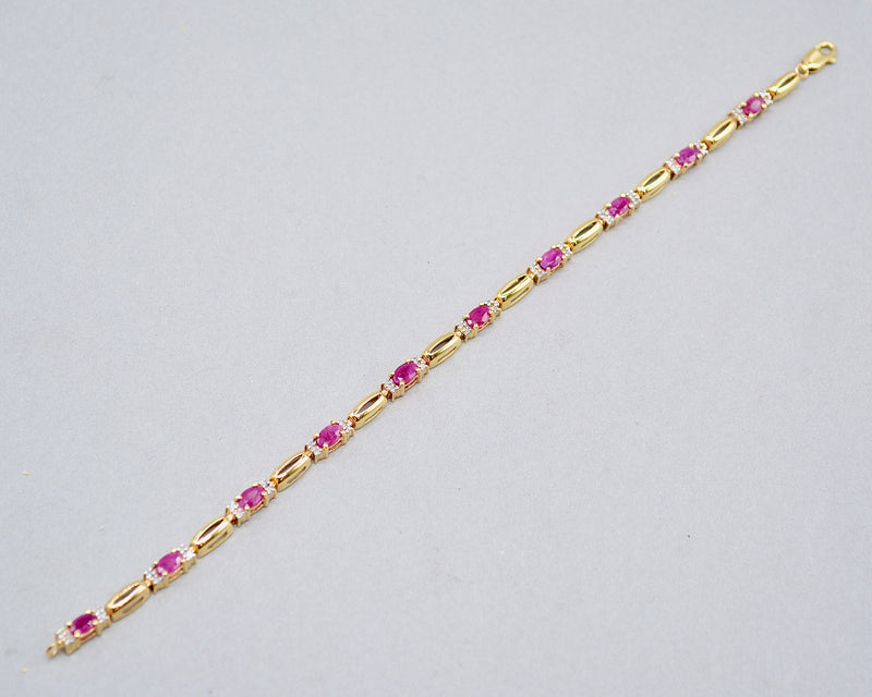 Ruby and Diamond 9ct Yellow Gold Bracelet (3.70 Carats)