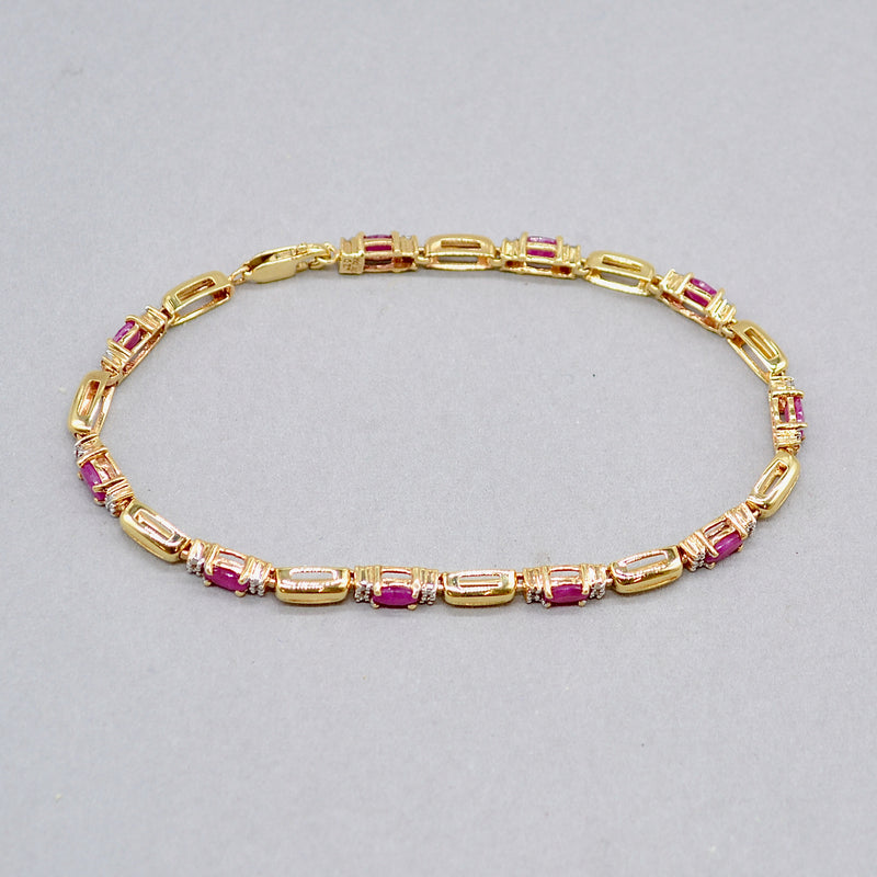 Ruby and Diamond 9ct Yellow Gold Bracelet (3.70 Carats)