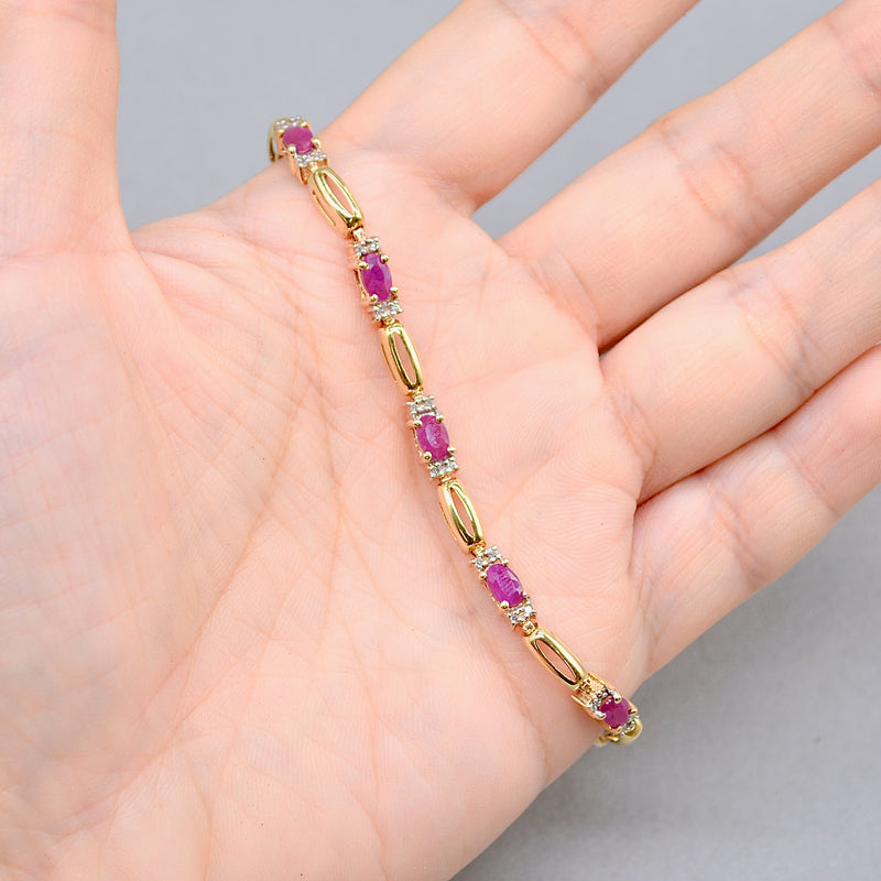 Ruby and Diamond 9ct Yellow Gold Bracelet (3.70 Carats)