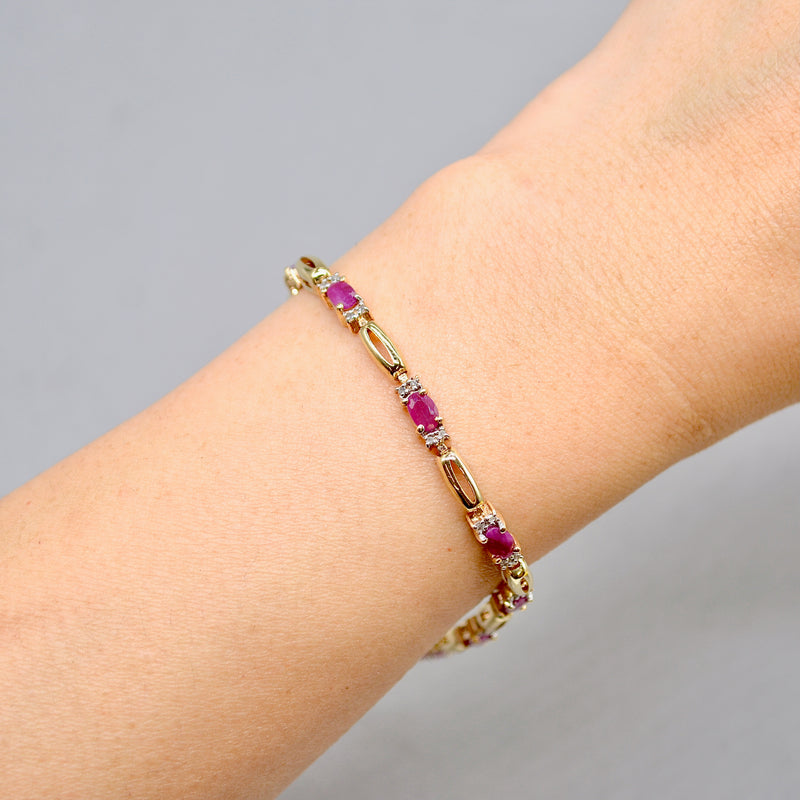 Ruby and Diamond 9ct Yellow Gold Bracelet (3.70 Carats)