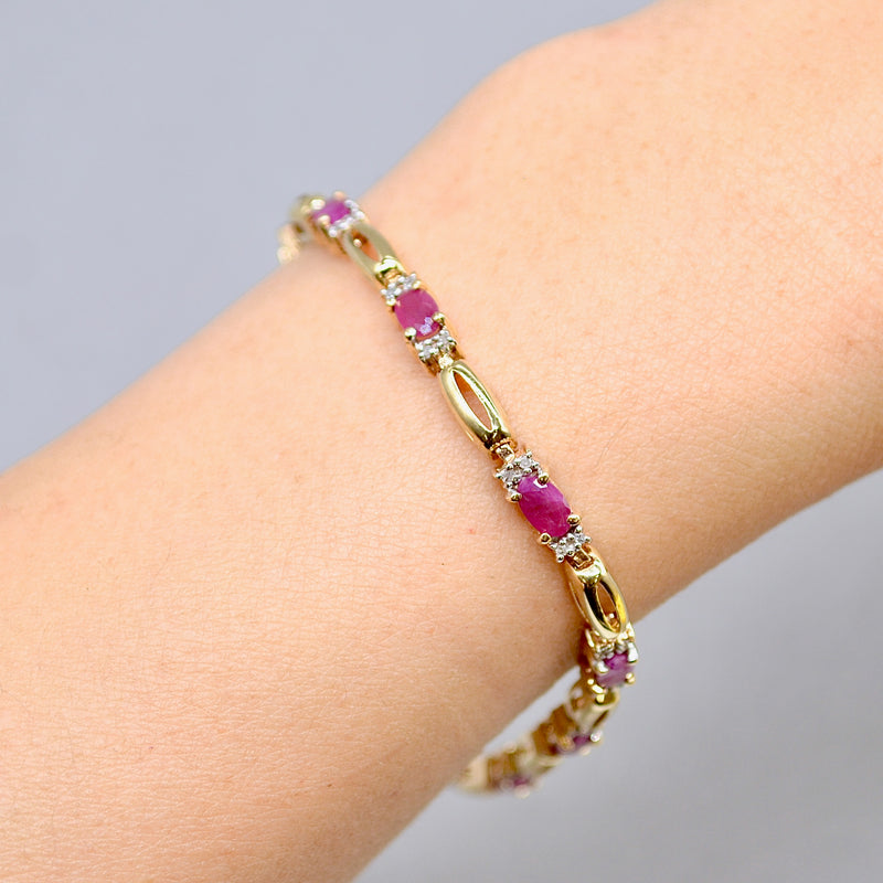 Ruby and Diamond 9ct Yellow Gold Bracelet (3.70 Carats)