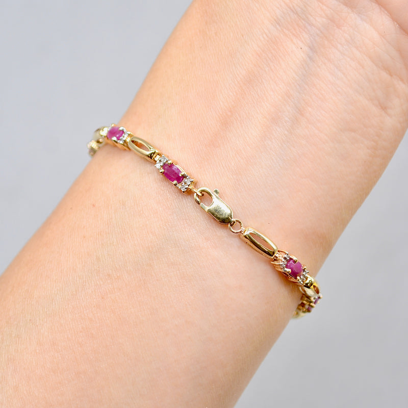 Ruby and Diamond 9ct Yellow Gold Bracelet (3.70 Carats)